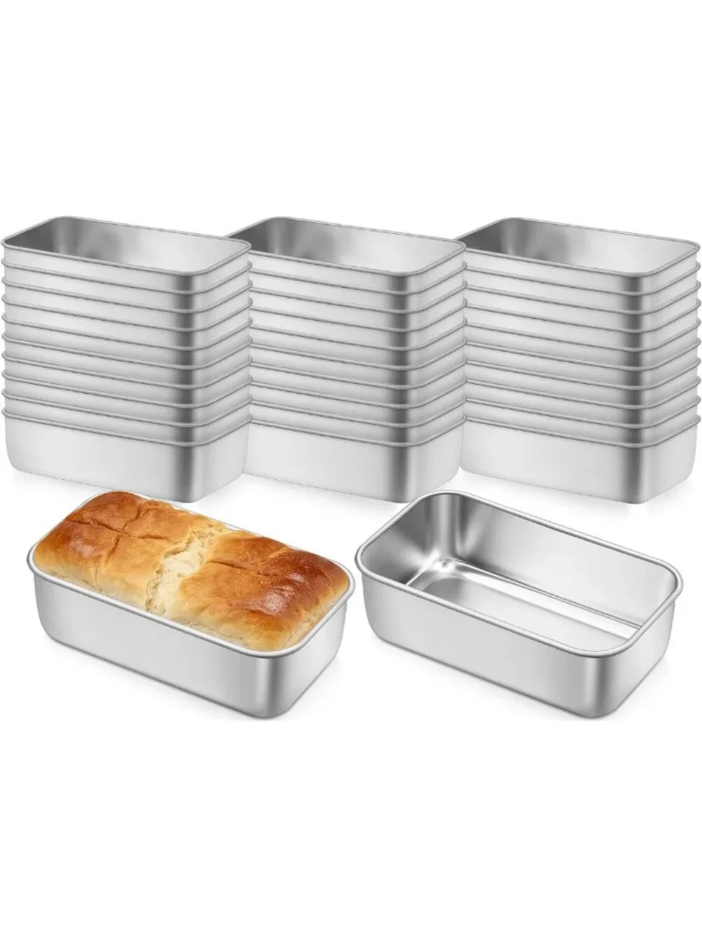 Non-Toxic Stainless Steel 9x5 Loaf Pan Set | 32 Pack for Baking Bread & Meatloaf